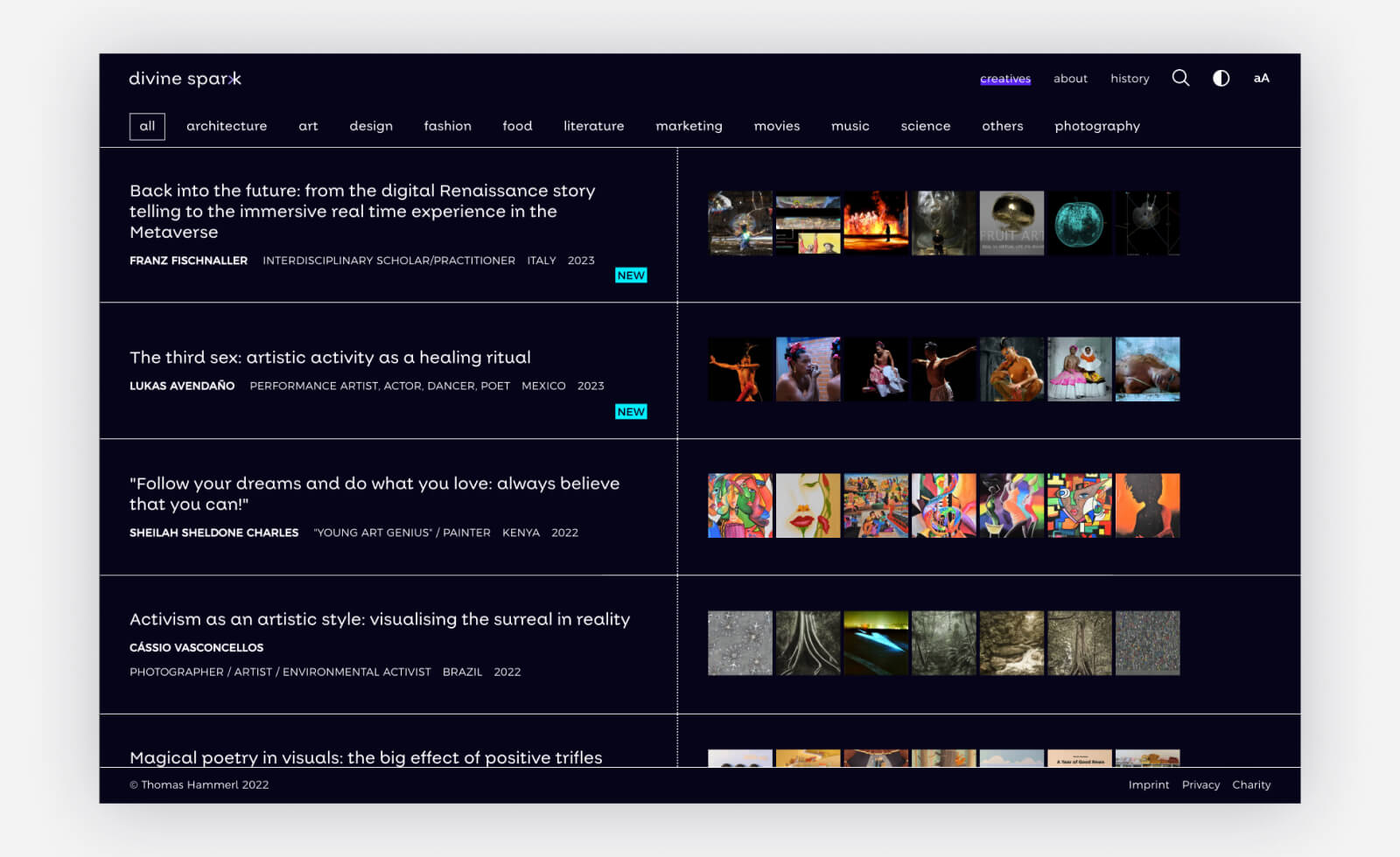 Screendesign der Seite