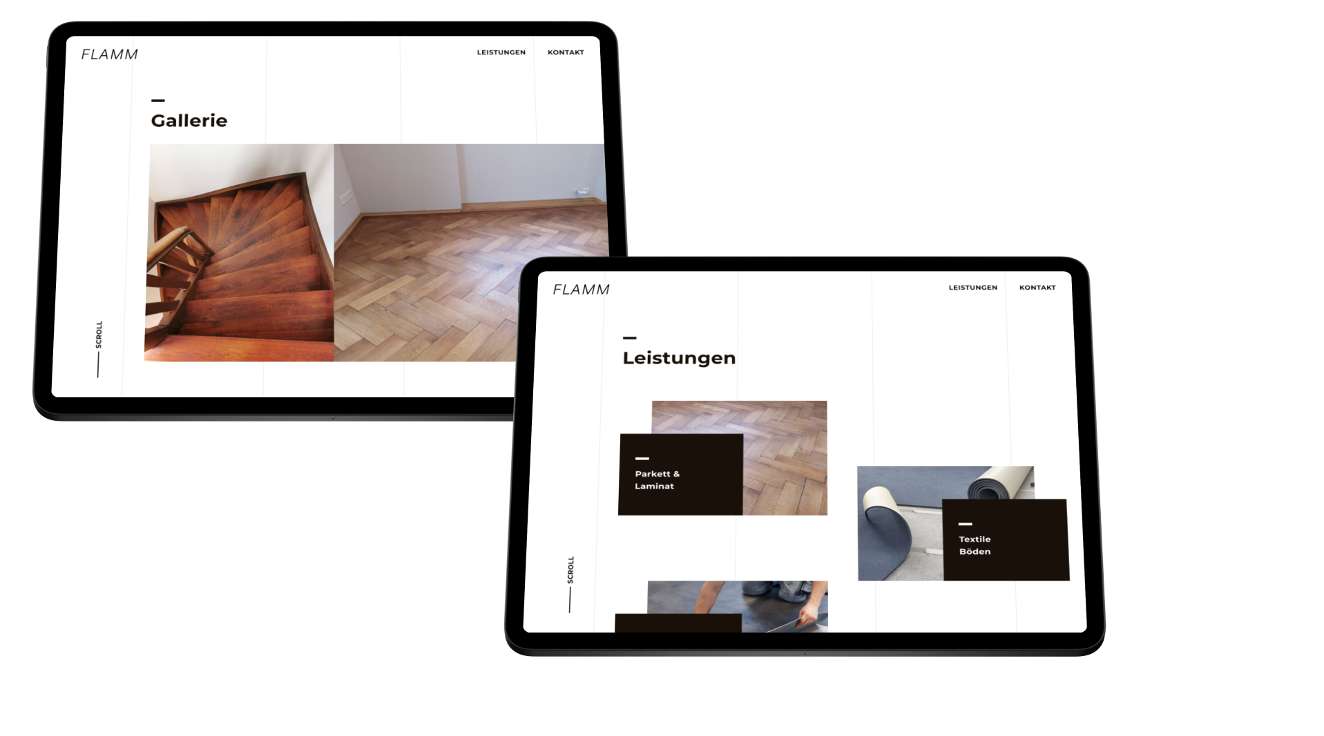 2 iPads zeigen Ausschnitte der Start- und einer Unterseite