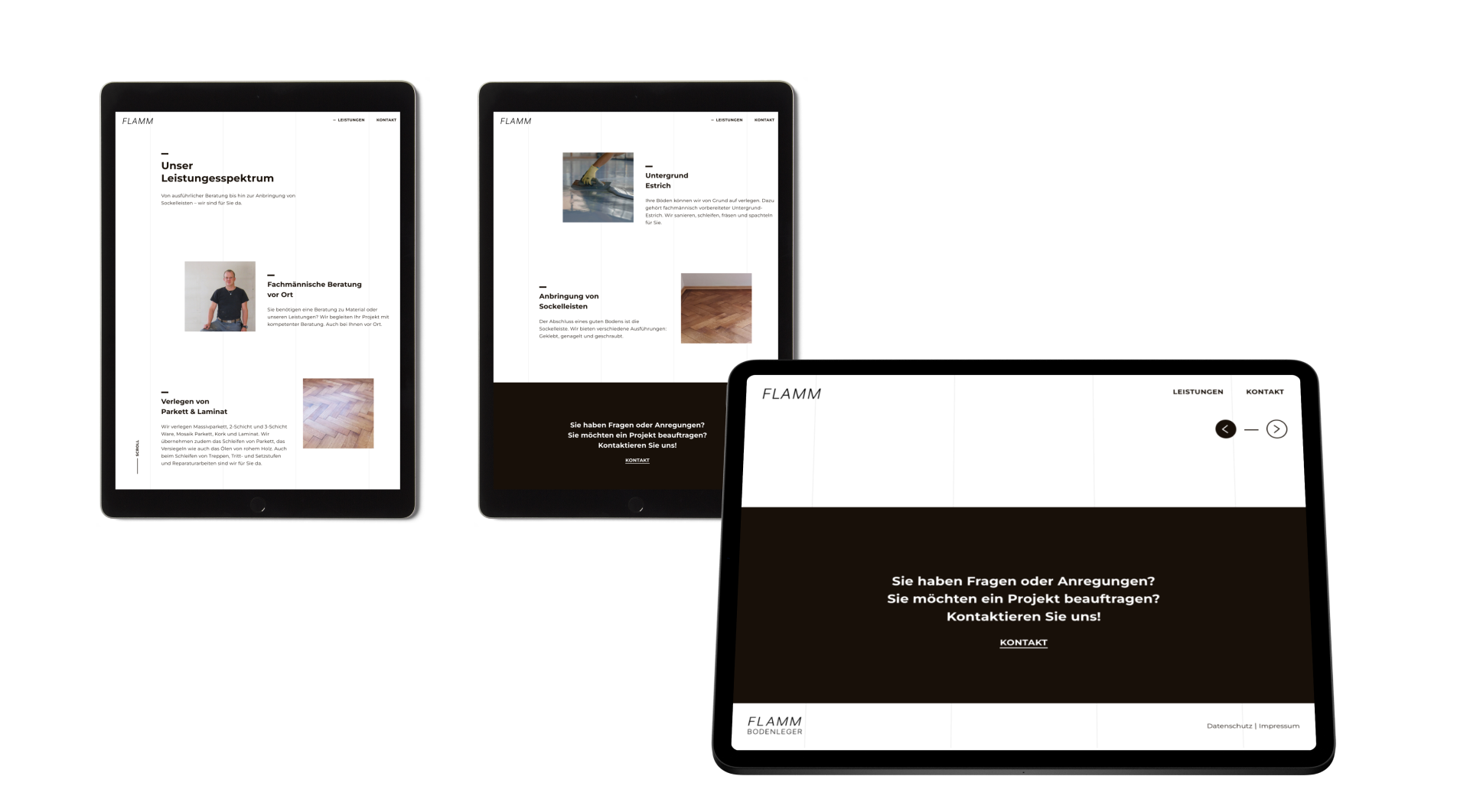 iPads zeigen die Website im Hoch- und Querformat