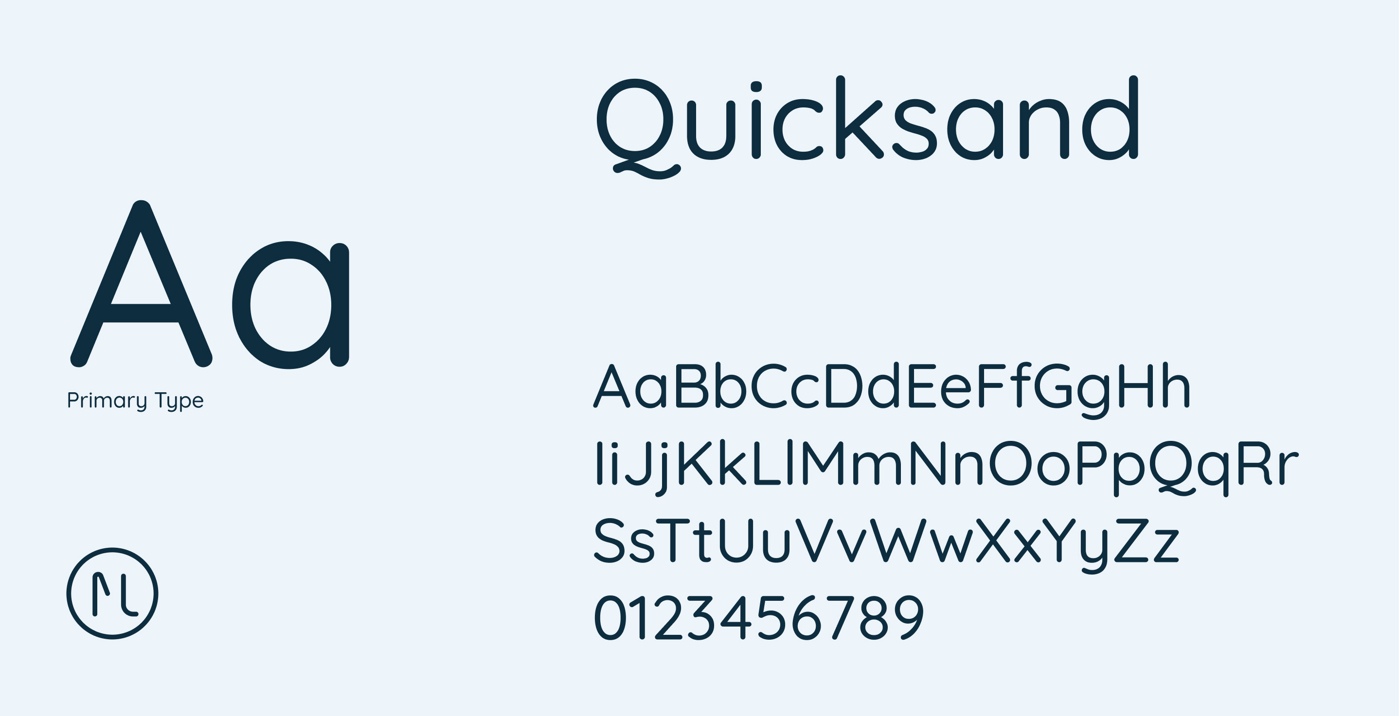 Buchstaben auf hellblauem Hintergrund zeigen den verwendeten Font Quicksand